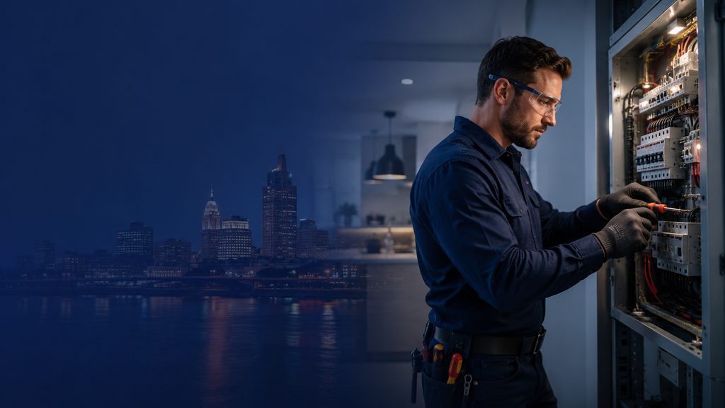 Professional electrician working on a residential electrical panel
